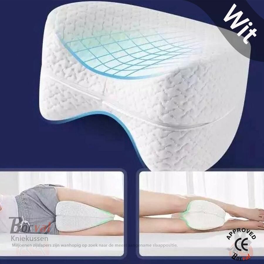 Borvat Knee Kniekussen – Zijslaper -Zijslaapkussen Voor In Bed -Orthopedisch Beenkussen Traagschuim -Zwangerschapskusse Wit