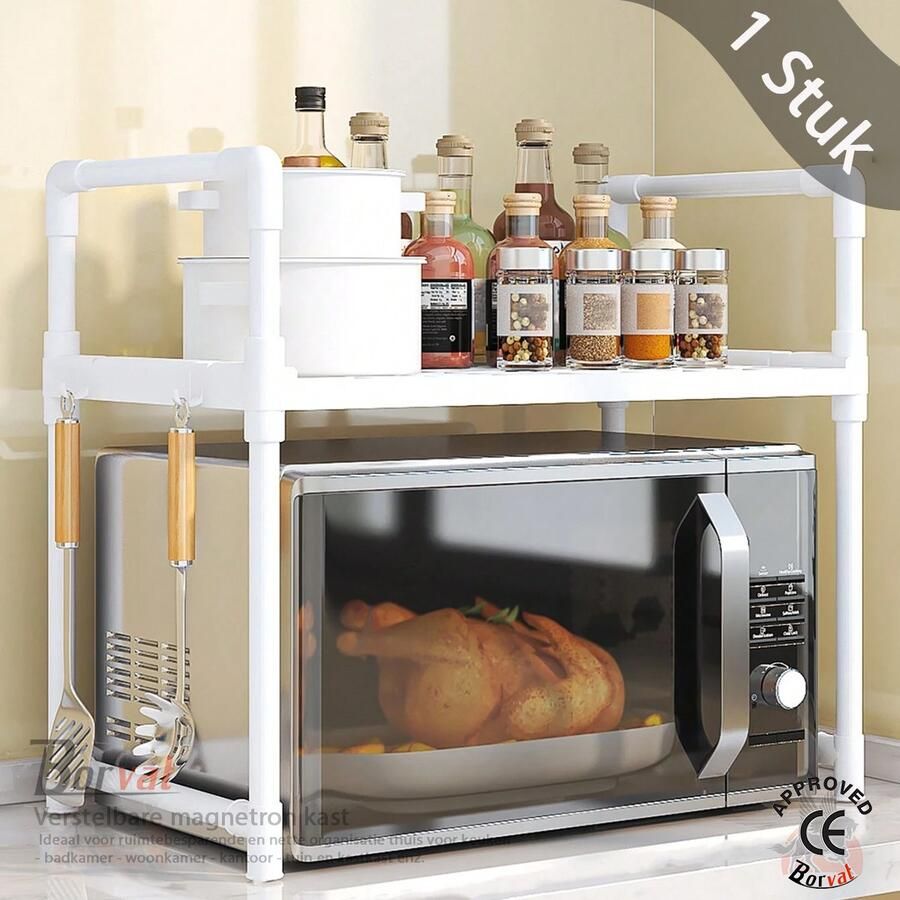 Borvat Verstelbare magnetron kast Magnetron Standaard Keukenkast voor magnetron Houder 2 niveaus Keukenkast Wit