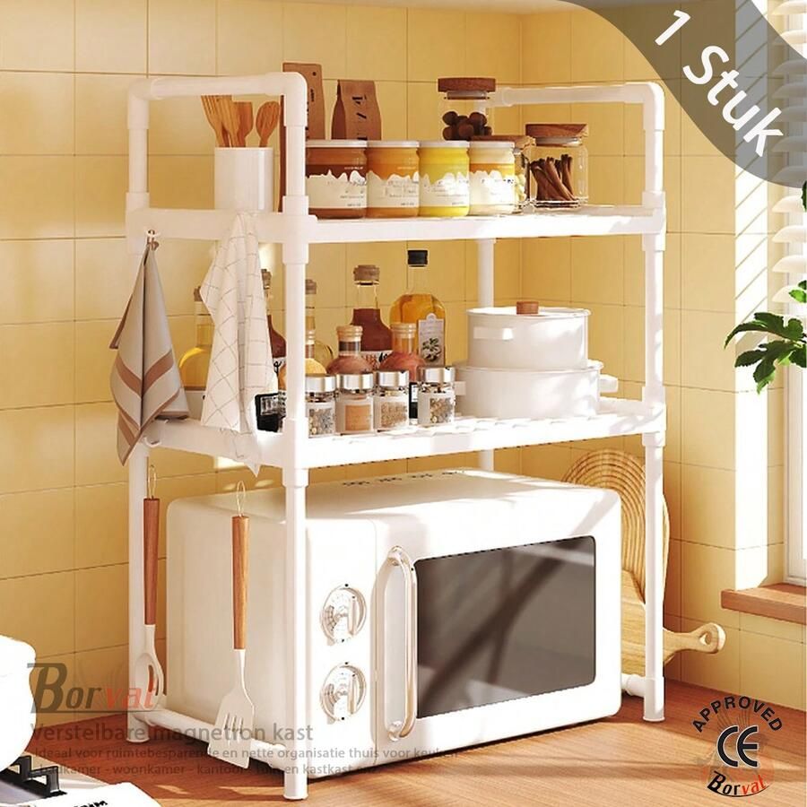 Borvat Verstelbare magnetron kast Magnetron Standaard Keukenkast voor magnetron Houder 3 niveaus Keukenkast Wit