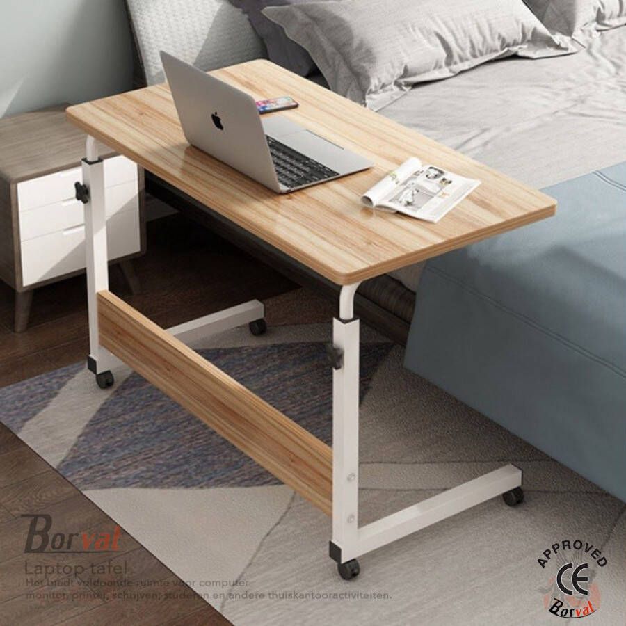 Borvat Laptop bijzettafel Sta bureau voor laptop tafel voor thuis Bureau Op Wielen thuiskantoor Bruin 40cm x 60cm