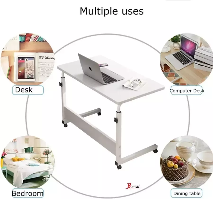 Merklose- Mobiele Bureau Laptop bijzettafel Sta bureau voor laptop tafel voor thuis Bureau Op Wielen thuiskantoor Zwart (60cm * 40cm)