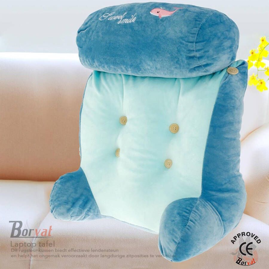 Borvat Rugleuning Kussen Bedrust Leeskussen Wasbaar Afneembaar Rugsteun Kussen voor Bureaustoel Nachtkastje Blauw