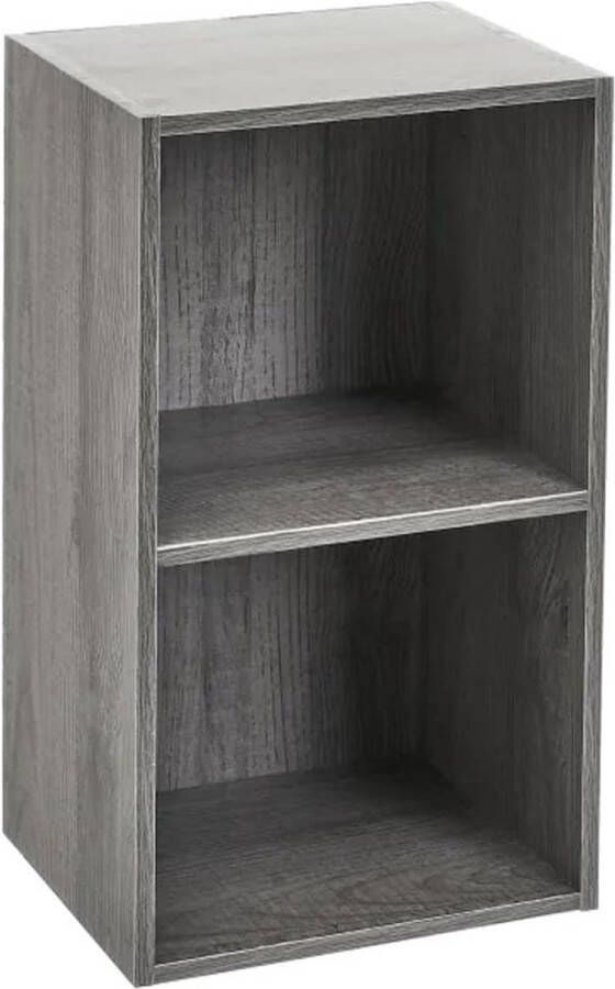 BORZMARKT Boekenkast met 2 etages ruimtebesparend van MDF-hout modern en compact rek minimalistisch design slim organizer voor thuis woonkamer slaapkamer afmetingen 30 x 24 x 54 cm (grijs)