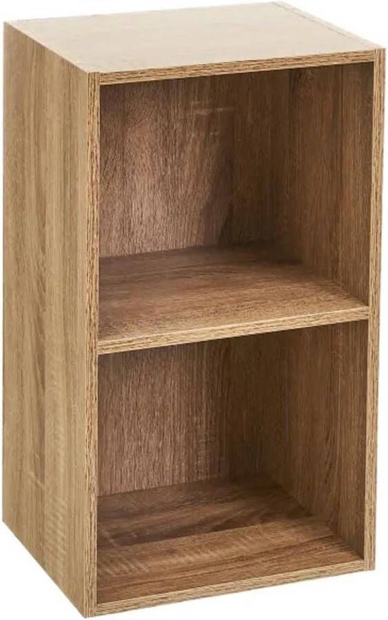 BORZMARKT Boekenkast met 2 etages ruimtebesparend van MDF-hout modern en compact rek minimalistisch design slim organizer voor thuis woonkamer slaapkamer afmetingen 30 x 24 x 54 cm (eiken)