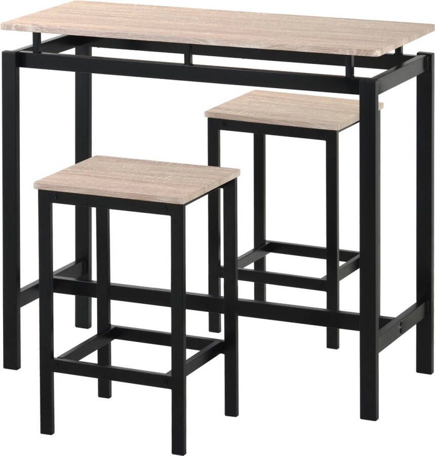 B.O.S. Bartafel Set 2 Barkrukken Keukentafel Ontbijttafel Barstoelen Krukken Modern Industrieel Design Zwart Stalen Frame 100x40x90 Makkelijk Te Monteren