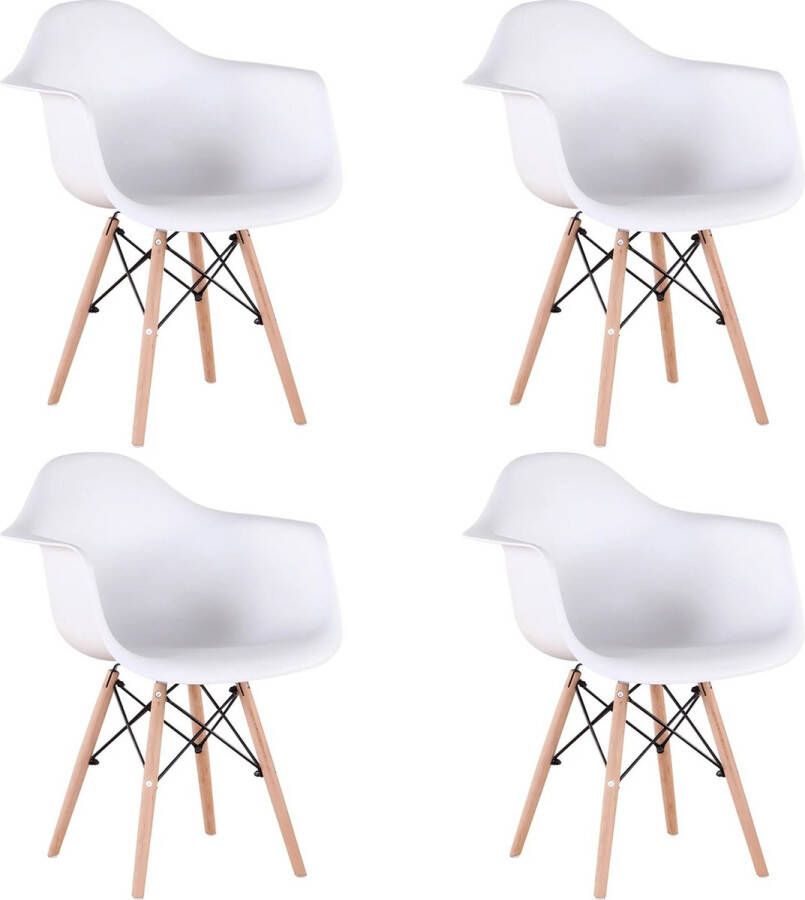B.O.S. Eetkamerstoel Eetkamerstoelen set van 4 kuipstoelen Kuipstoel met armleuning Stoel Stoelen 4 stuks Wit Massief Houten poten Modern Design