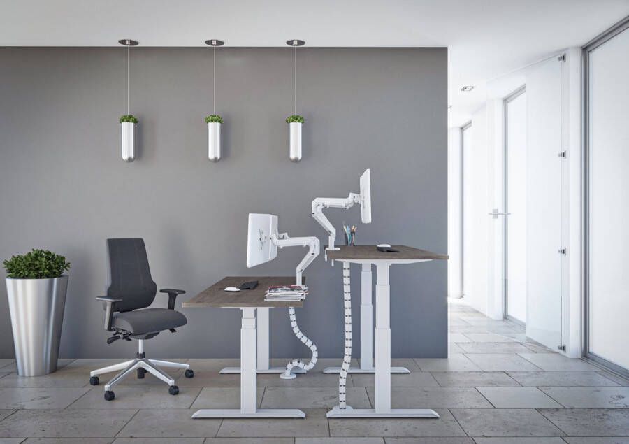 Bosch Tri-desk Premium Elektrisch zit-sta bureau Zwart onderstel Kersen blad 200 x 80 cm