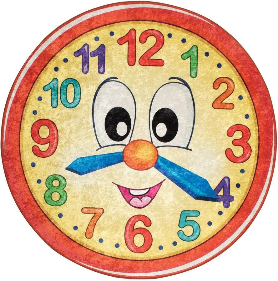 Bosdela kinder- en babyvloerkleed. dessins. Rode klok rond Ø140 cm antislip en zacht ideaal voor kinderkamers speelkamers en kruipmatten