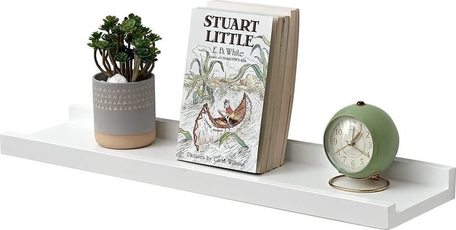 Bossford Gieanoo Wandrek wit 40 cm fotolijst wit massief eikenhout zwevend rek voor fotolijsten en decoratie voor slaapkamer keuken werkkamer