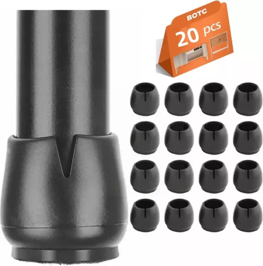 BOTC Stoelpootdoppen Flexibel 20 Stuks 17-22mm ronde poten Anti-Kras Vilt Stoelpoot beschermers Vloerbescherming Zwart