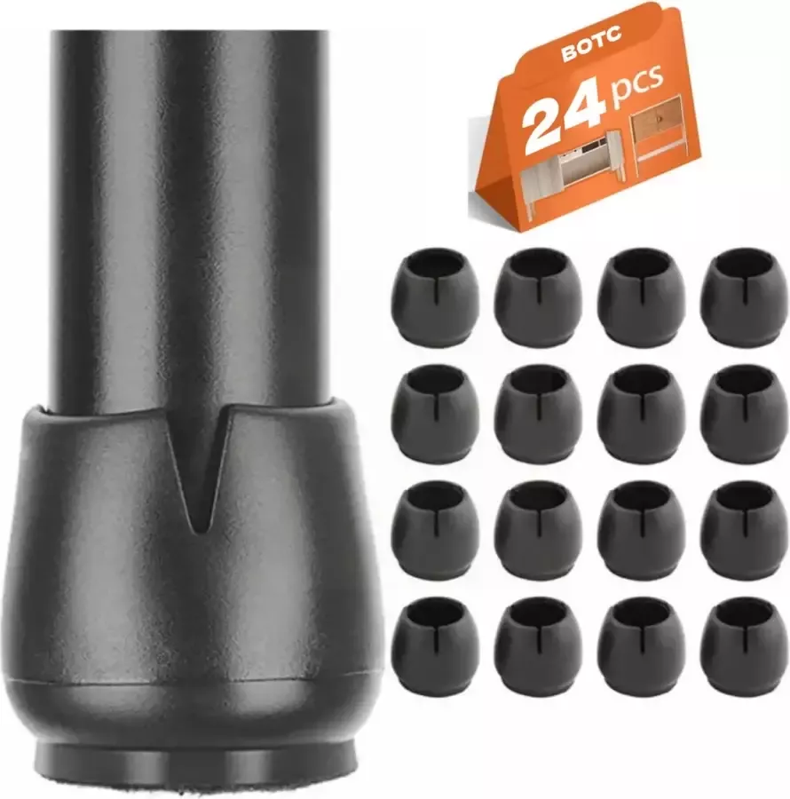 BOTC Stoelpootdoppen Flexibel 24 Stuks 12-16 mm Rond stoelpoot bescherming Anti-Kras Vilt Stoelpoot beschermers Vloerbescherming Zwart