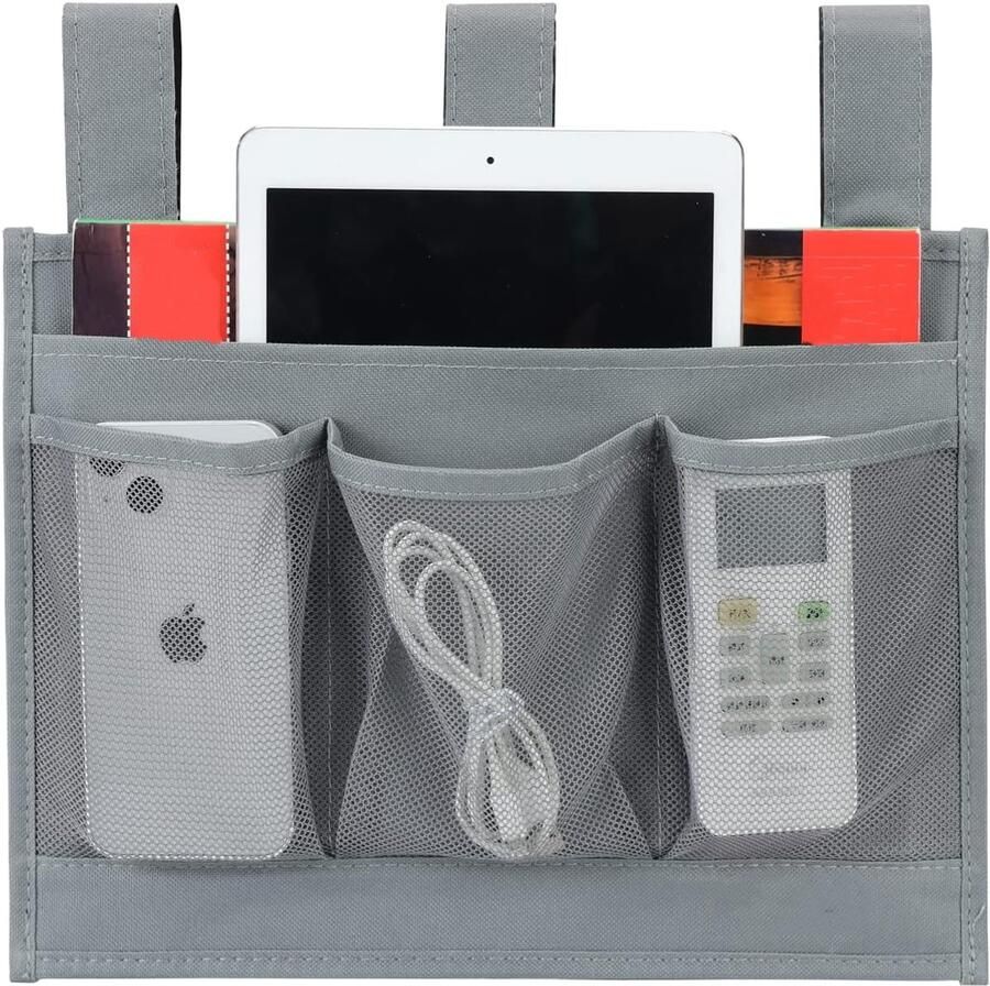 BOTC Bedside Pocket Bed Organizer – Bank Organizer Nachtkastje met opbergruimte Classic 4 Pockets Grijs