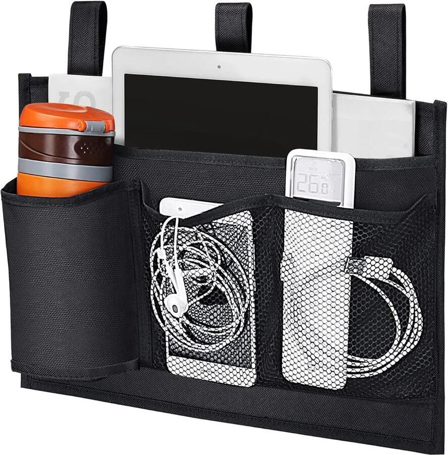 BOTC Bedside Pocket Bed Organizer – Bank Organizer Nachtkastje met opbergruimte Classic 4 Pockets Zwart