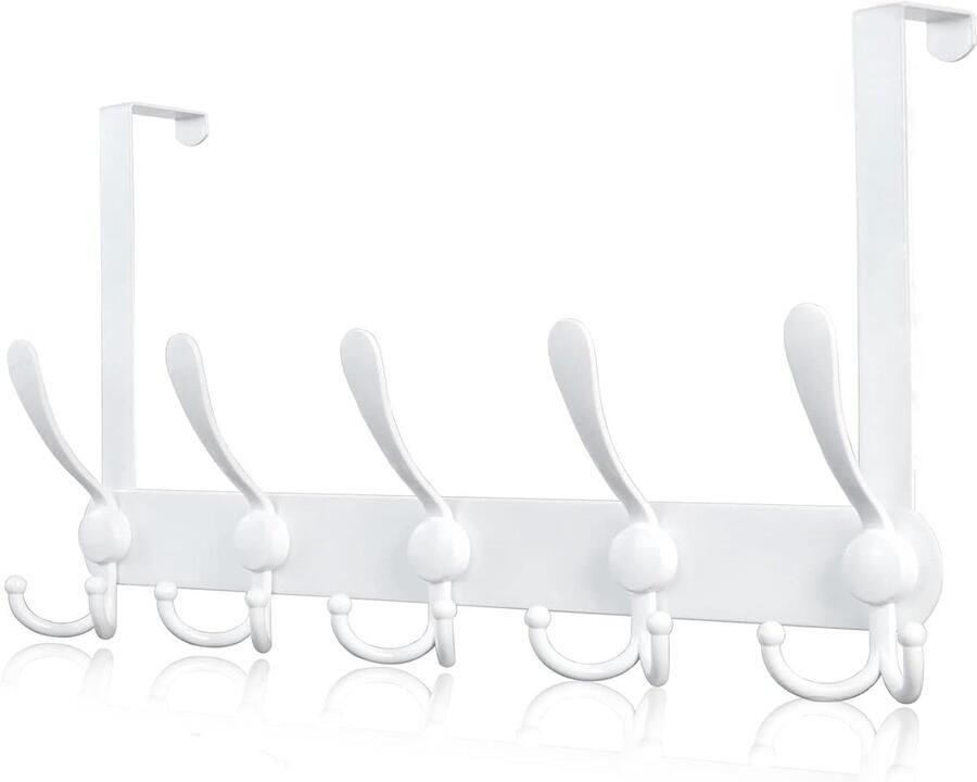 BOTC Deurkapstok RVS Deurhanger 15 haaks Wandkapstok Deurhaak Deur kapstok hangend Ophanghaak Wit - Foto 2