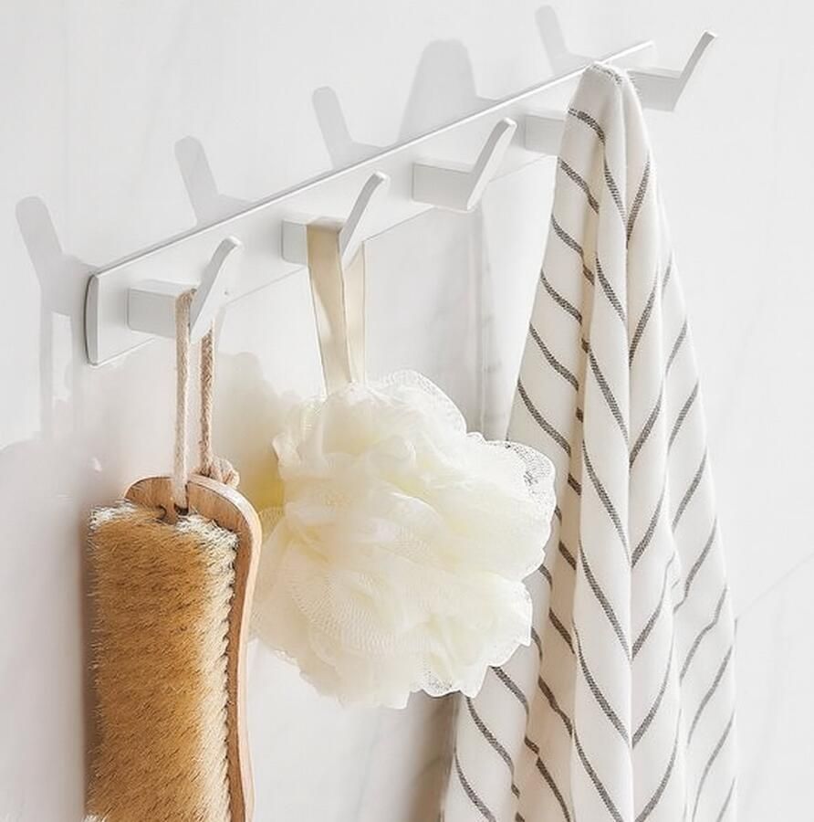 BOTC Handdoekhaak 5 in 1 Kapstok Wandkapstok Kapstok Hangend Handdoekhouder RVS Wandhaak Muurhaak Wit