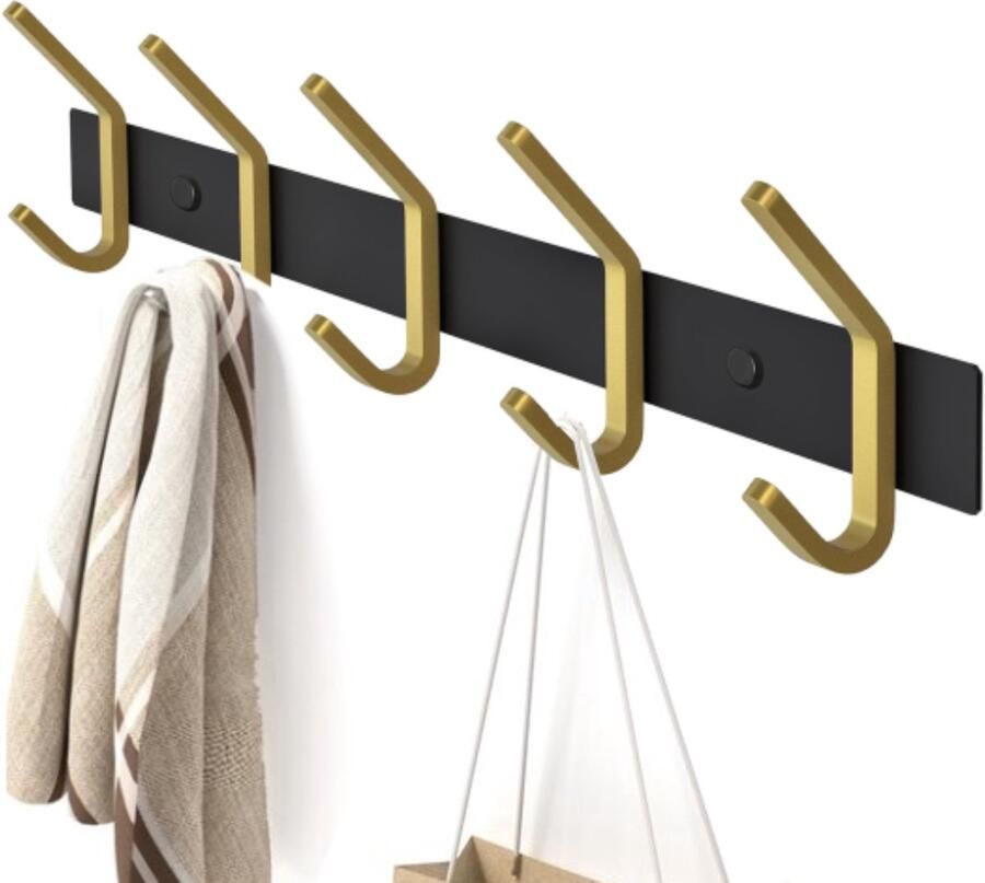 BOTC Kapstok Wandkapstok 10-haken Muur Kapstok Hangend RVS Hangende kapstok Muur of Wand Zwart Goud