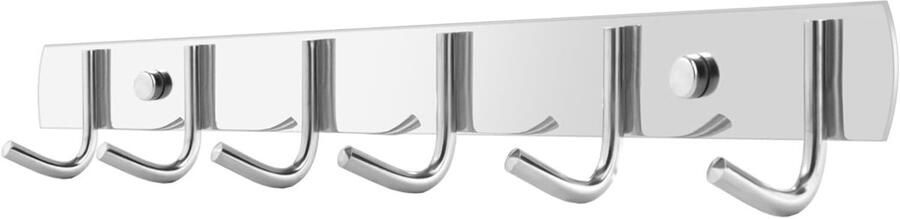 BOTC Kapstok Wandkapstok 6 Haken 42cm RVS Muur Kapstok Hangend Muurhaak Zliver