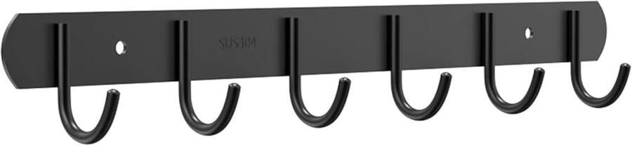 BOTC Kapstok Wandkapstok 6 Haken 42cm RVS Muur Kapstok Hangend Muurhaak Zwart