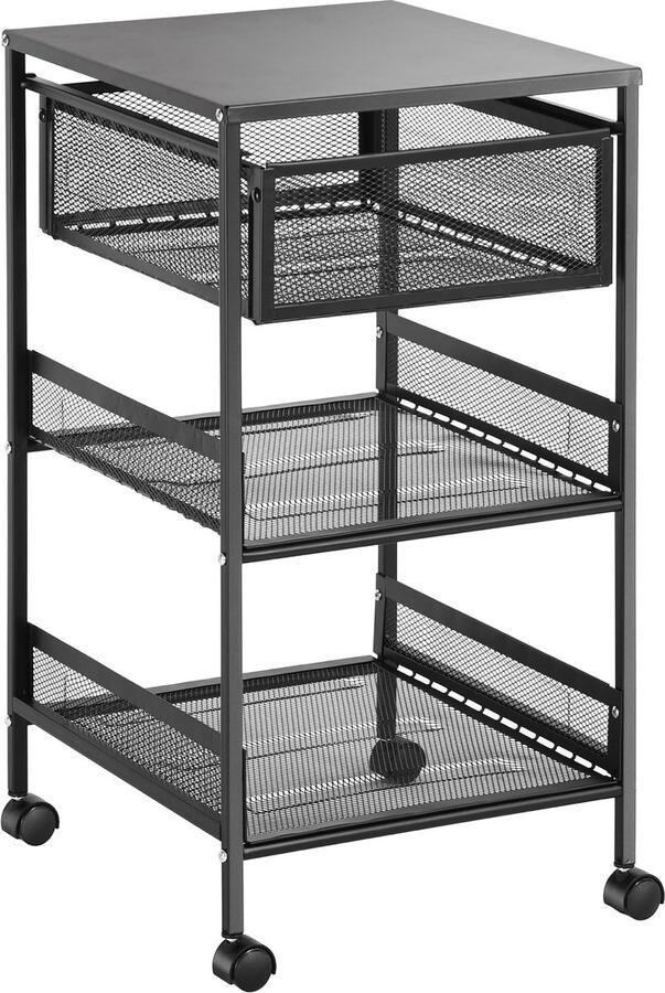 BOTC Keukeneiland Keukentrolley Op Wieltjes Serveerwagen 3 Lagen Keukentrolley Zwart