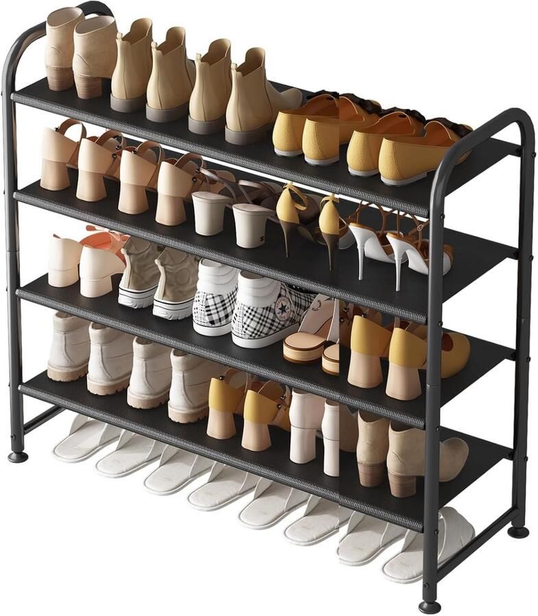 BOTC Schoenenrek 4 Lagen Schoenenkas 68x28x62.5cm Voor 16+ paar schoenen Metaal Zwart - Foto 2