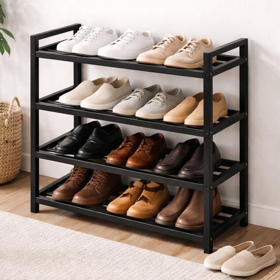 BOTC Schoenenrek 4 Lagen Schoenenkas 90x25x58cm Voor 16+ paar schoenen Metaal Zwart - Foto 3