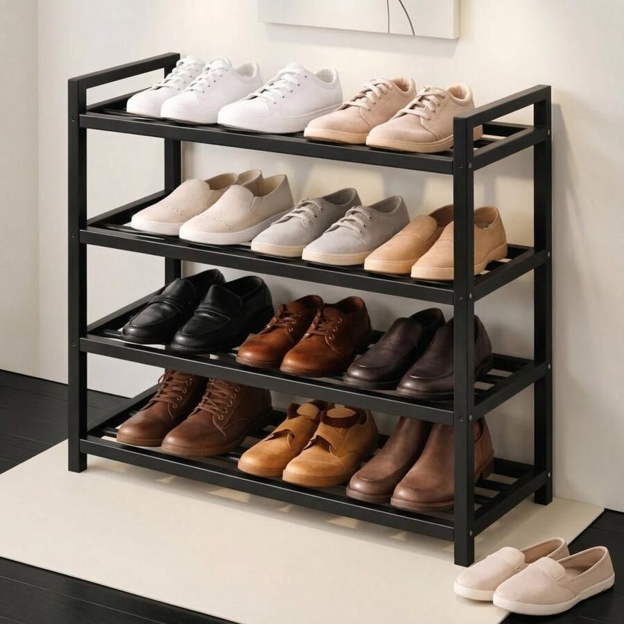BOTC Schoenenrek 4 Lagen Schoenenkas 90x25x58cm Voor 16+ paar schoenen Metaal Zwart - Foto 4