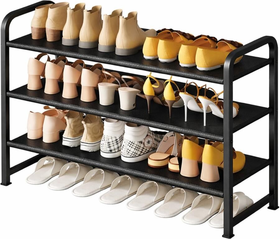 BOTC Schoenenrek schoenenkast 3 Lagen Voor 12 paar schoenen 53 x 28 x 68 cm Metaal Zwart - Foto 2