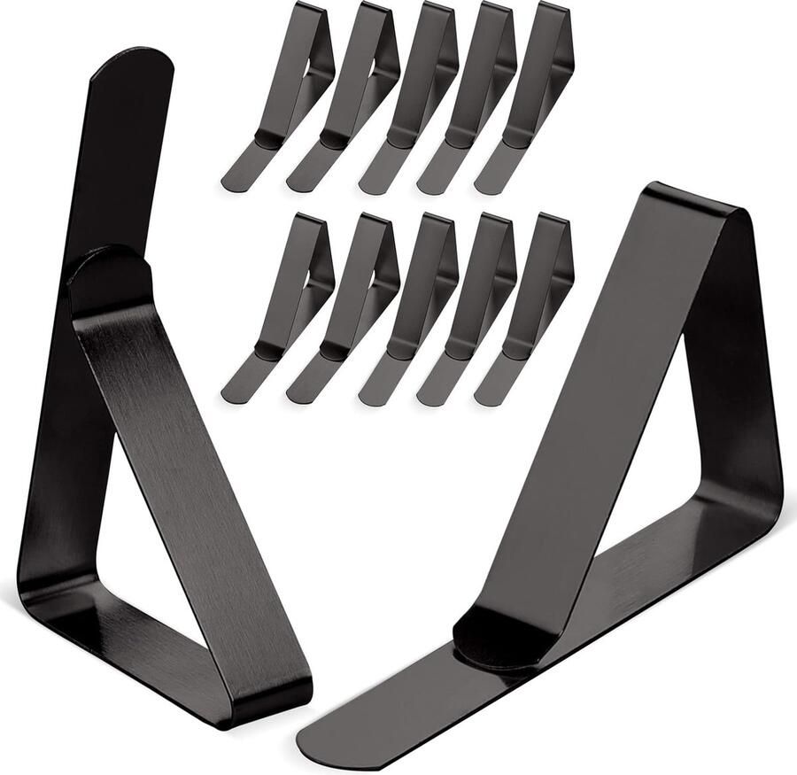 BOTC Tafelkleedklemmen –12 stuks Stevige Tafelklemmen voor Tafellaken Tafelkleed Gewichtjes –RVS Zwart