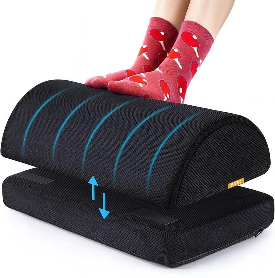 BOTC Voetensteun 2 Verstelbare Hoogtes 43x28x13cm Traagschuim Bureau Ergonomisch Wasbaar Zwart