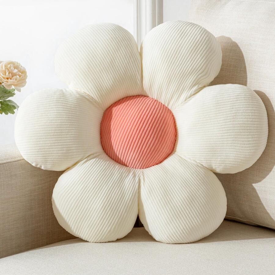 BOTC Zachte bloem Sierkussen Bloemenkussen Madeliefje Schattig kussen Zitkussen voor slaapkamer bank sofa 40cm Wit