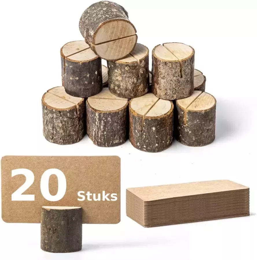 BOTC Houten kaarthouder 20 Pak met 20 Plaats Kaarten Tafelkaarthouder Naambordje Fotohouder – Voor Tafel Nummers Naam Kaart