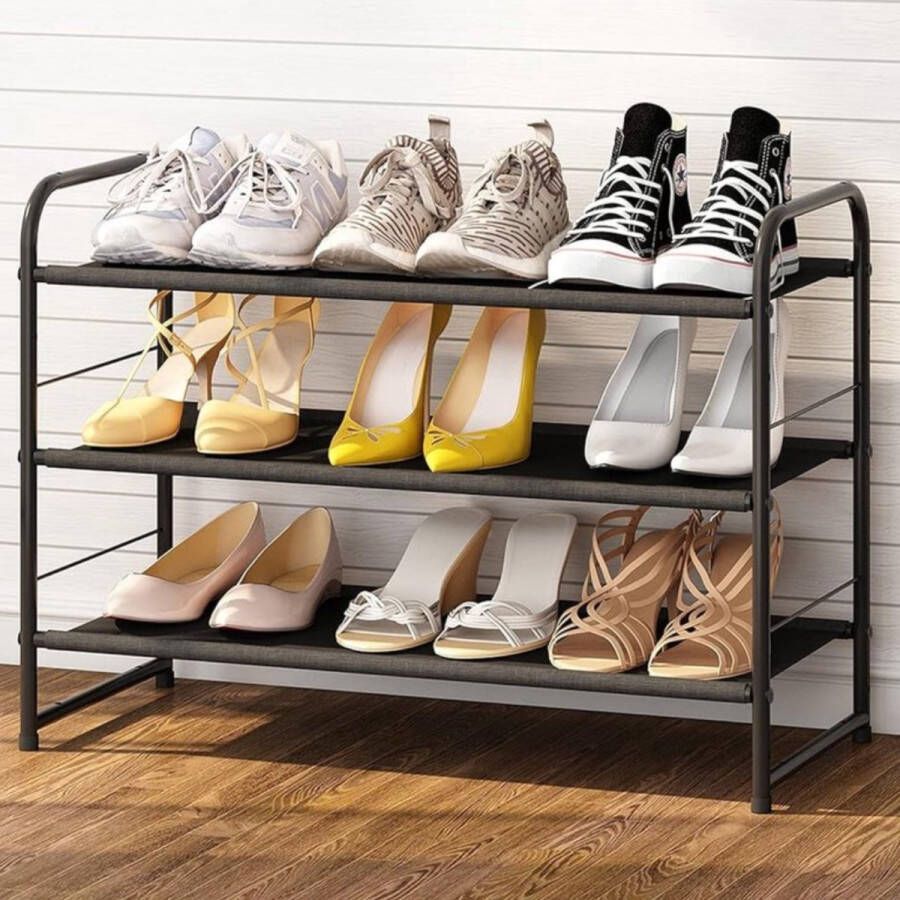 BOTC Schoenenrek schoenenkast 3 Lagen Voor 12 paar schoenen 53 x 28 x 68 cm Metaal Zwart