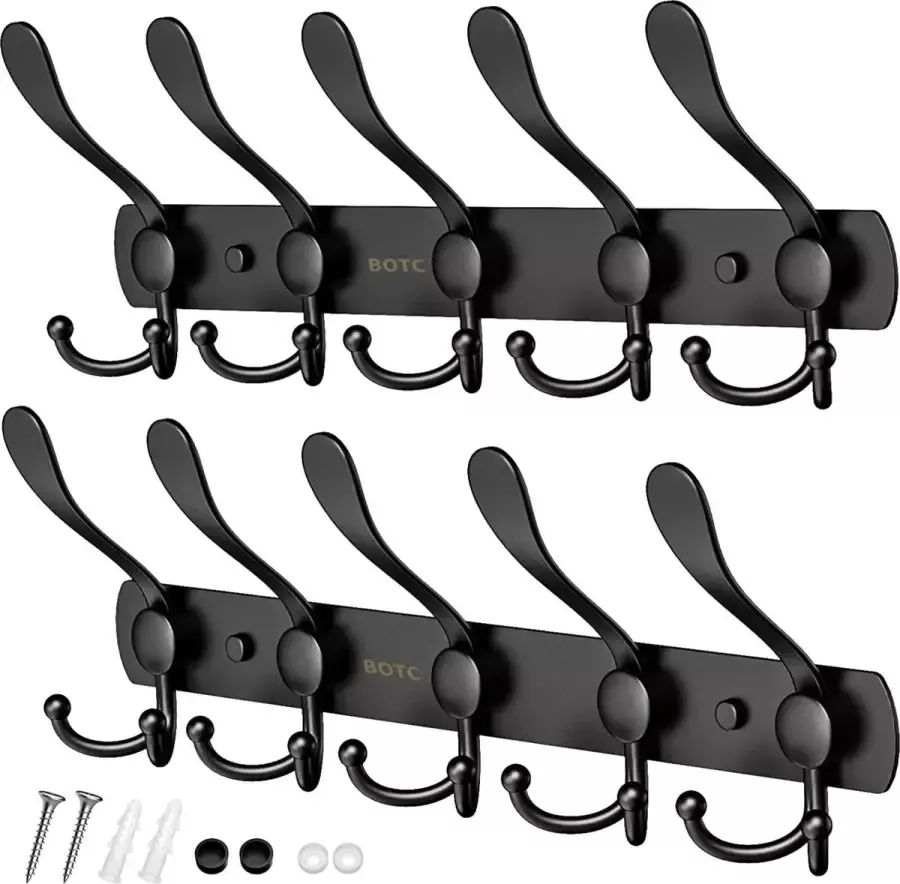 BOTC Wandkapstok 2 STUKS Muur Kapstok Hangend RVS 15 Hangers Zwart