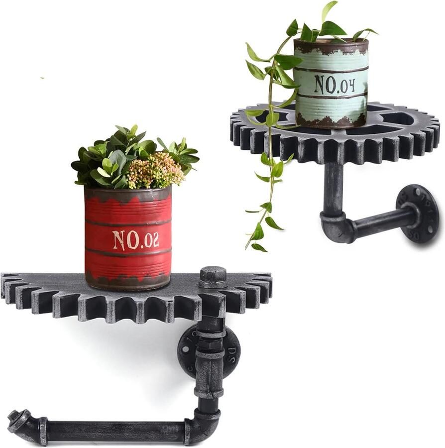 Botec 2 Stuks Retro Industriële Wandrek wandplank zwart wandplanken & -rekken rustieke ijzeren waterleidingen en houten frames 2 stuks