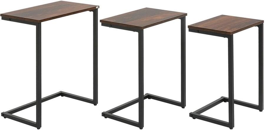 Botec Bijzettafel 3-set C-vormig met stalen poten Bijzettafel buiten Bijzettafeltjes woonkamer Bijzettafel met stalen poten