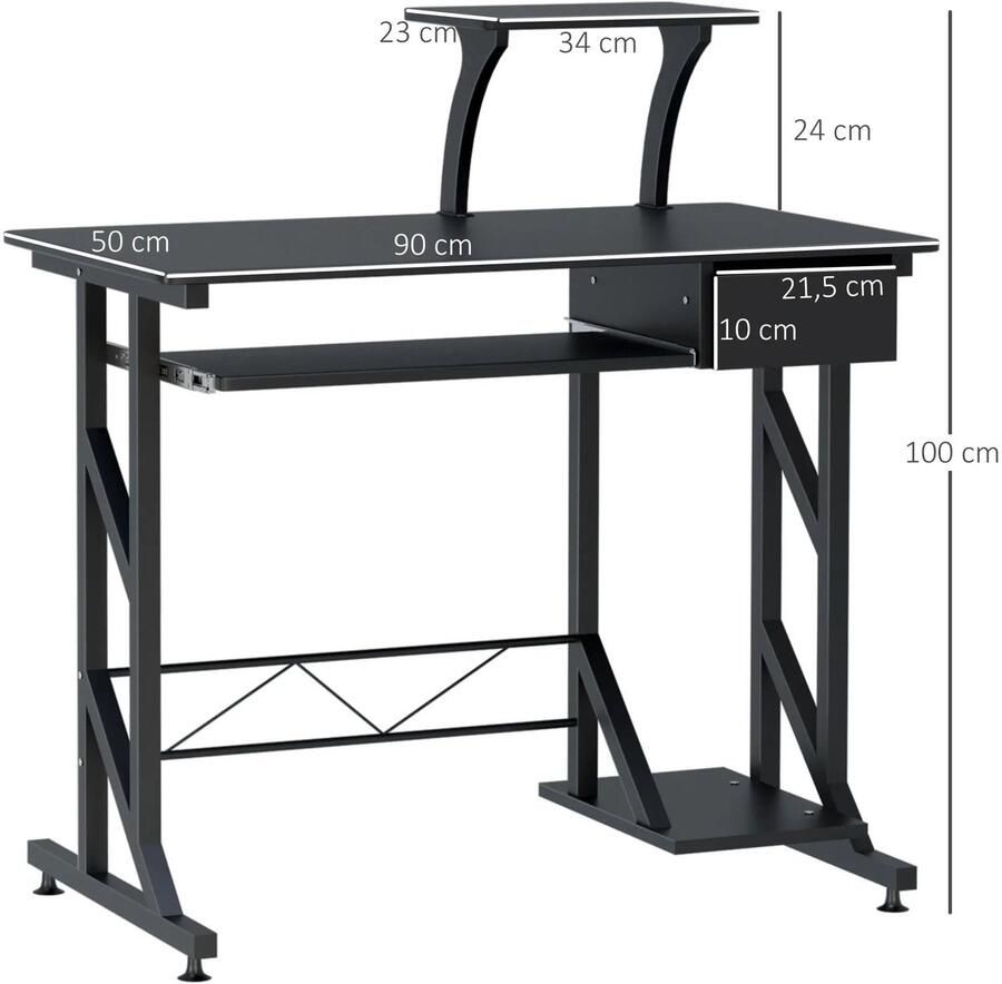 Botec Computer Tafel met lade en toetsenbord ondersteuning Computertafel Computer bureau met lade Afmetingen 90×50×100 cm
