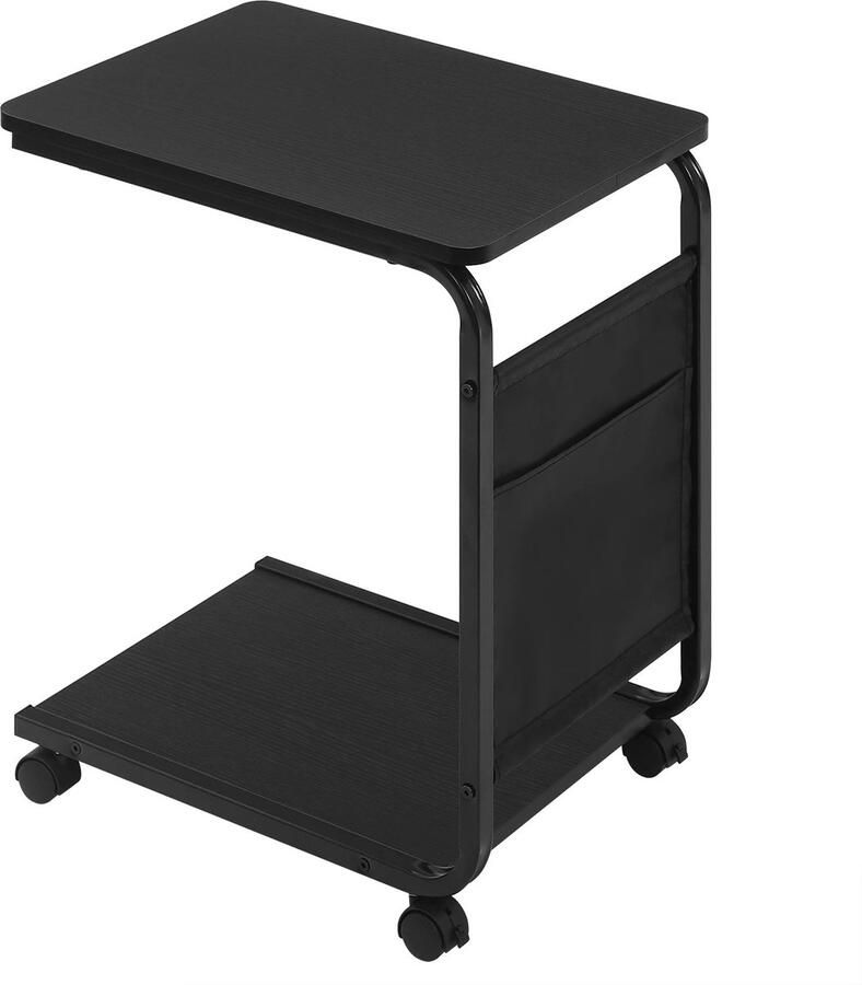 Botec Salontafel op Wielen bijzettafel op wielen bijzet tafel zwart C-Vormige Bijzettafel met Opbergruimte gemaakt van geconstrueerd hout en metaal