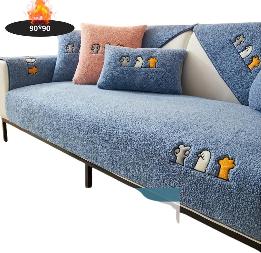 Bovista Bankhoes Bankbeschermer Stretch Sofa Cover Pluche Blauw Rugleuning 90x90