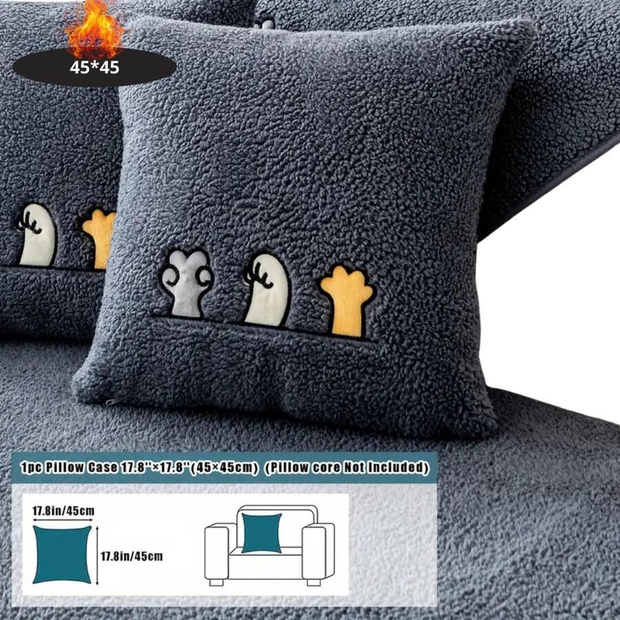 Bovista Bankhoes Bankbeschermer Stretch Sofa Cover Pluche Donkergrijs Kussensloop 45x45