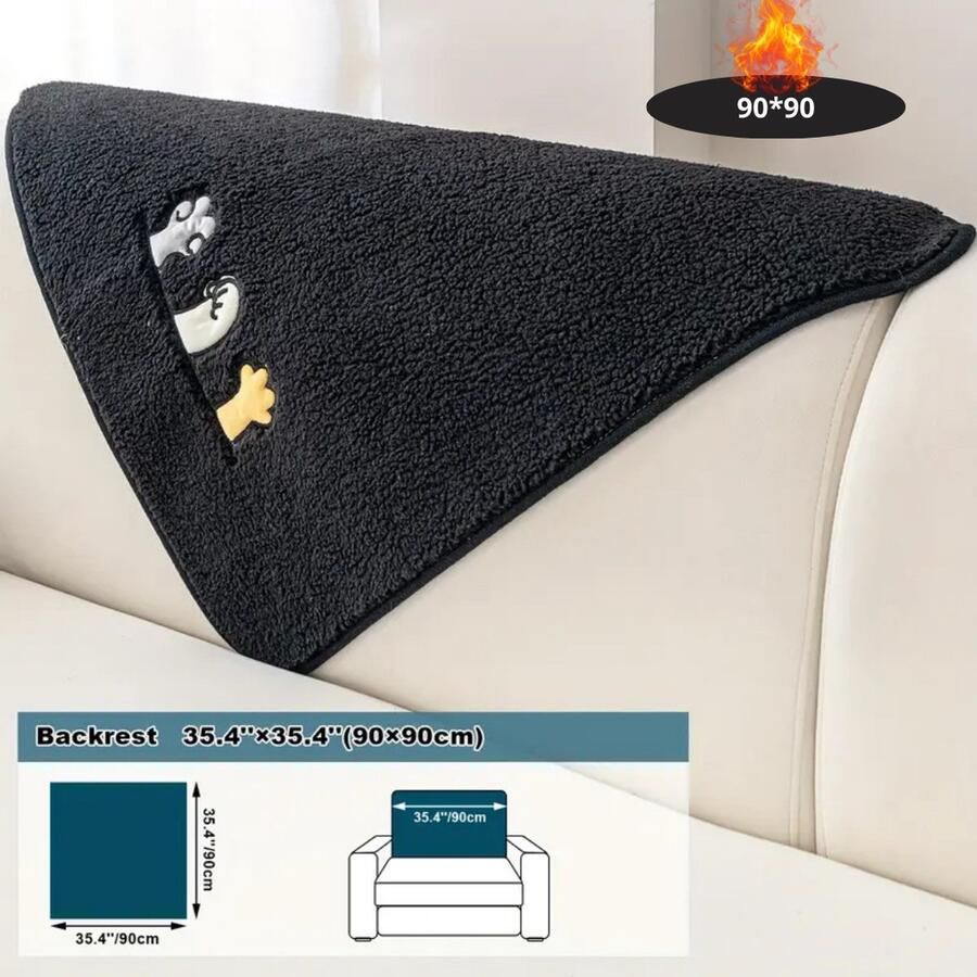 Nivard Bankhoes Bankbeschermer Stretch Sofa Cover Pluche Zwart Rugleuning 90x90