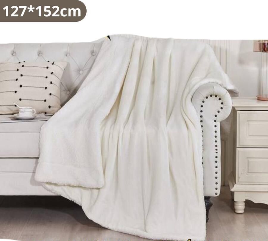 Bovista Deken Pluche Wollen Dekentje Fleece Plaid Knuffeldeken Bank Deken 1 Persoons Wit