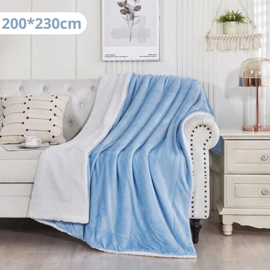 Bovista Deken Pluche Wollen Dekentje Fleece Plaid Knuffeldeken Bank Deken 2 Persoons Extra Groot Blauw