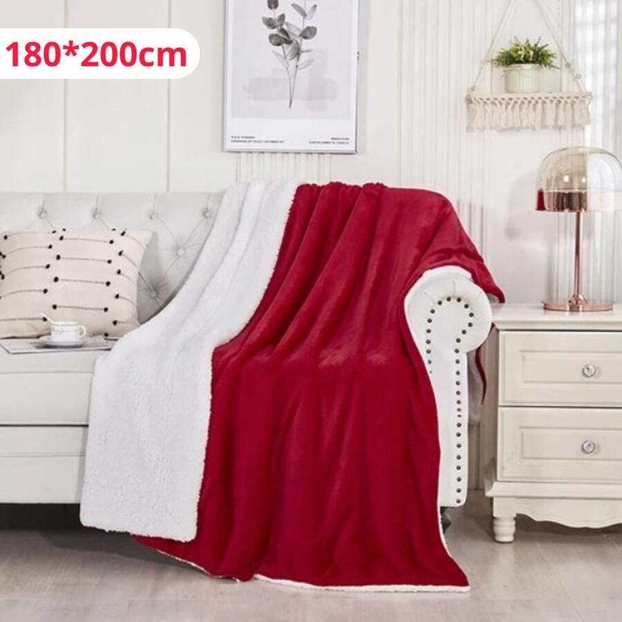 Bovista Deken Pluche Wollen Dekentje Fleece Plaid Knuffeldeken Bank Deken 2 Persoons Groot Rood