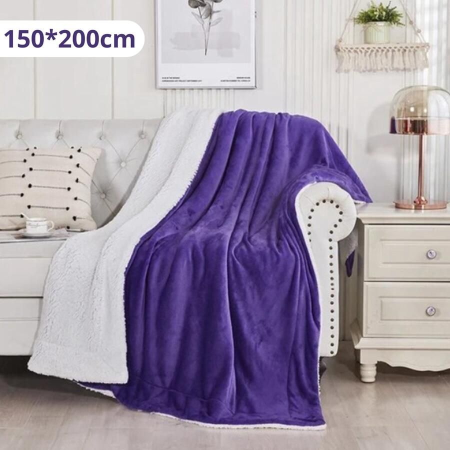 Bovista Deken Pluche Wollen Dekentje Fleece Plaid Knuffeldeken Bank Deken 2 Persoons Paars