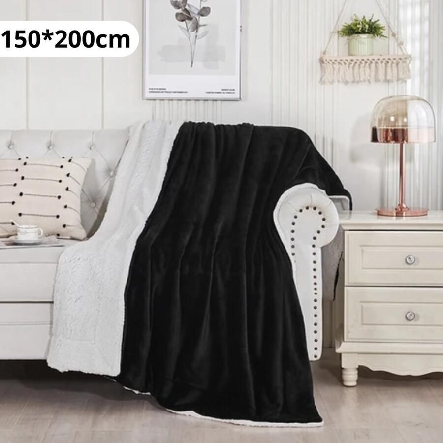 Bovista Deken Pluche Wollen Dekentje Fleece Plaid Knuffeldeken Bank Deken 2 Persoons Zwart