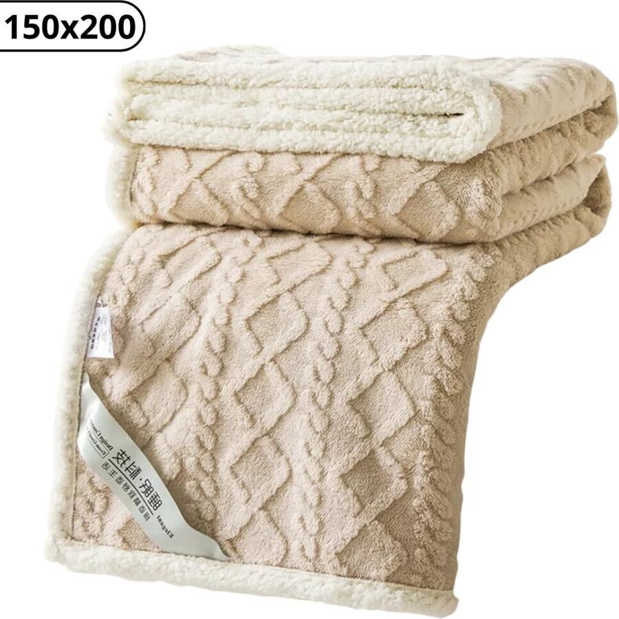 Bovista Dekentje Deken Pluche Wollen Fleece Plaid Knuffeldeken Bank Deken Khaki 150x200cm