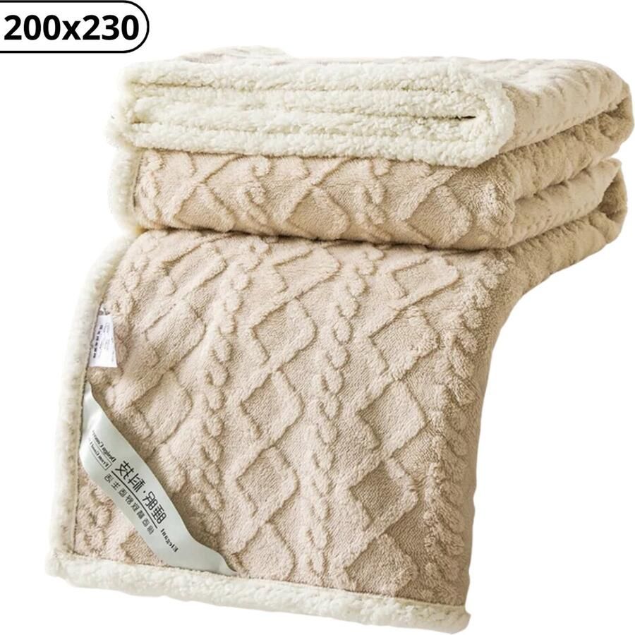 Bovista Dekentje Deken Pluche Wollen Fleece Plaid Knuffeldeken Bank Deken Khaki 200x230cm