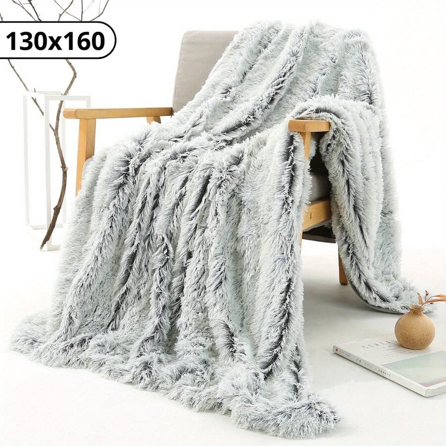 Bovista Plaid Dekentje Pluche Wollen Fleece Deken Knuffeldeken Bank Deken Licht Grijs 130x160cm