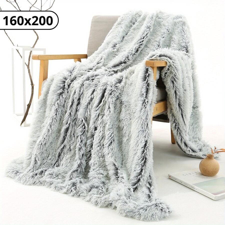 Bovista Plaid Dekentje Pluche Wollen Fleece Deken Knuffeldeken Bank Deken Licht Grijs 160x200cm