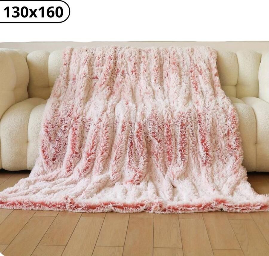 Bovista Plaid Dekentje Pluche Wollen Fleece Deken Knuffeldeken Bank Deken Licht Roze 130x160cm
